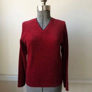 Vintage Obermeyer Ski Wear Burgundy V-Neck Velour Sweater Top